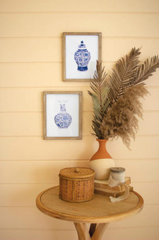 Set Of Two Framed Blue Vase Prints Under Glass (CHH1400)