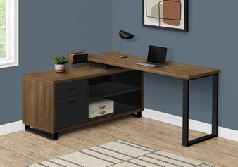 Computer Desk - 72"L Walnut - Black Executive Corner (I 7711)