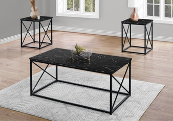 3-Piece Table Set - Black Marble & Black Metal (I 7954P)