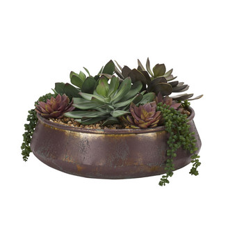 Assorted Echeveria And Cedum In Aged Copper Bowl (204005)