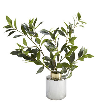 Bay Leaf Branches In Small Smoked Glass Vase (209024)