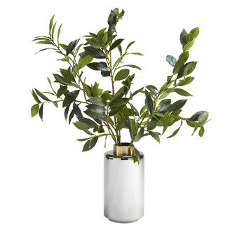 Bay Leaf Branches In Large Smoked Glass Vase (209025)