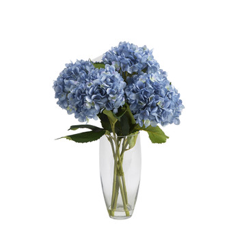 Blue Hydrangeas In Glass Vase (209104)