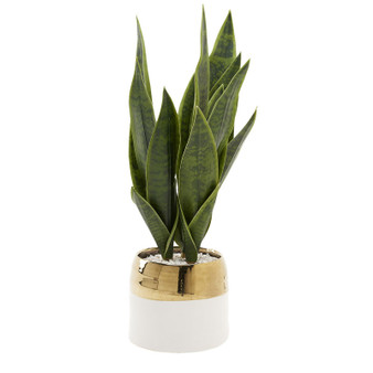 Green Mother In Law'S Tounge In Cream/Gold Ceramic Planter (212042)