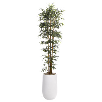 8' Bamboo Tree In Round White Cement Planter (318416)