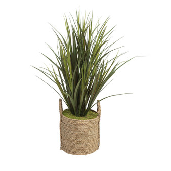 Tall Grass In Round Natural Rattan Basket (320918)