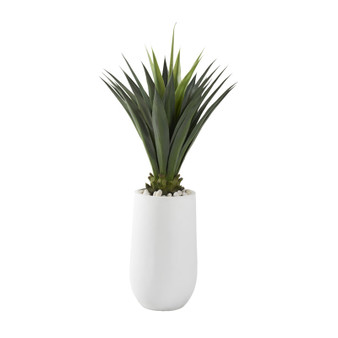 59" Jumbo Agave Plant In Medium Round White Planter (321227)