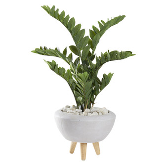 38" Zamfolia Plant In White Bowl With Wood Legs (321263)