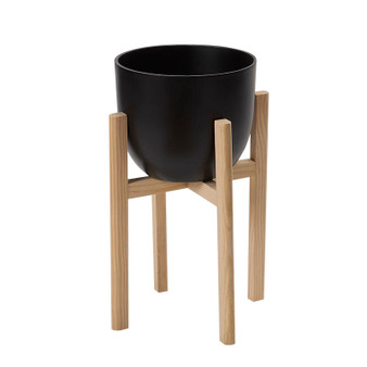 Black Resin Bowl With Wood Stand - Small (CT2611)