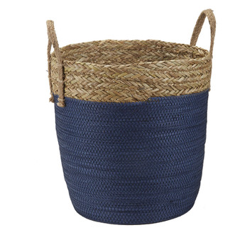 Large Blue/Rattan Basket With Handles (CT2678)