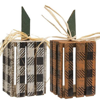 Rustic Wood Buffalo Check Pumpkin Crate 2 Asstd. (Pack Of 2) G22331 By CWI Gifts
