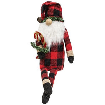 Buffalo Check Long Leg Santa Gnome w/Candy Canes GCS38098