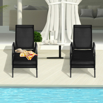2-Piece Outdoor Patio Lounge Chair Chaise Fabric With Adjustable Reclining Armrest (OP70508BK-2)