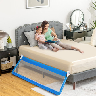 71 Inch Extra Long Swing Down Bed Guardrail With Safety Straps-Blue (BS10002BL)