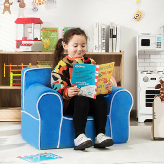 Upholstered Kids Sofa With Velvet Fabric And High Quality Sponge-Blue (HV10047BL)