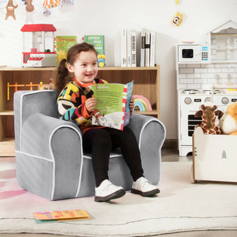 Upholstered Kids Sofa With Velvet Fabric And High Quality Sponge-Gray (HV10047GR)