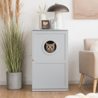 2-Tier Litter Hidden Cat House With Anti-Toppling Device-Gray (PV10001GR)
