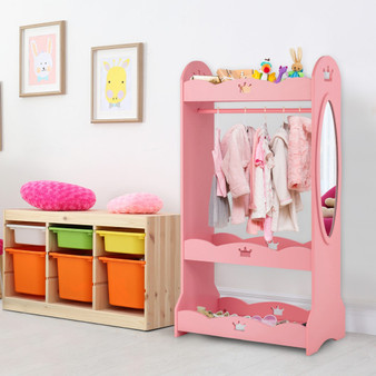 Kids Pretend Costume Closet With Mirror-Pink (TP10023PI)