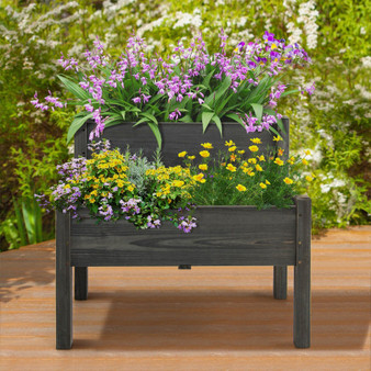 2 Tier Wooden Raised Garden Bed With Legs Drain Holes-Gray (GT3651GR)