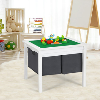 2-In-1 Kids Double-Sided Activity Building Block Table With Drawers-White (HW68589WH)