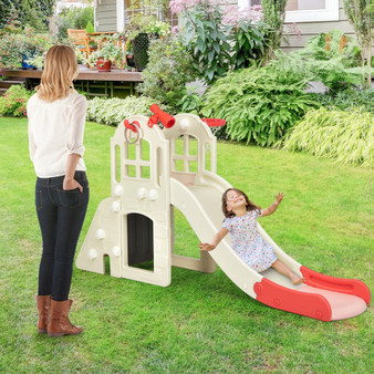 6-In-1 Large Slide For Kids Toddler Climber Slide Playset With Basketball Hoop-Pink (TS10024PI)