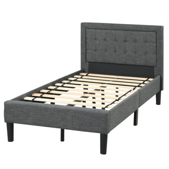 Upholstered Twin Size Bed Frame With Button Tufted Headboard (HU10277)