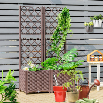 Raised Garden Bed With Trellis Planter Box For Climbing Plants-Coffee (GT3767CF)