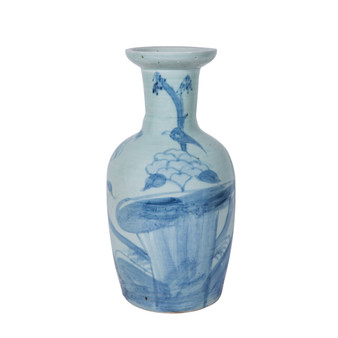 Light Blue Vase Lily Pads Bird Motif (1390B)