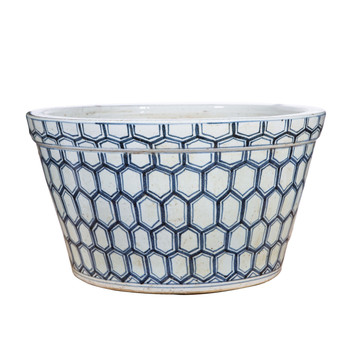 Blue And White Honeycomb Basin Planter (1497H)