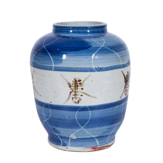 Small Blue Jar Striped Longevity (1542A)