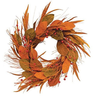 Fall Magnolia Pine & Podka Wreath 24" FT29910 By CWI Gifts