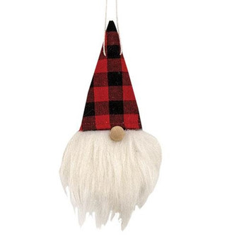 Mini Gnome Head Ornament With Red & Black Buffalo Check Hat GM29858