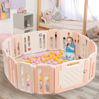 16 Panels Baby Safety Playpen With Drawing Board-Pink (BS10009PI)