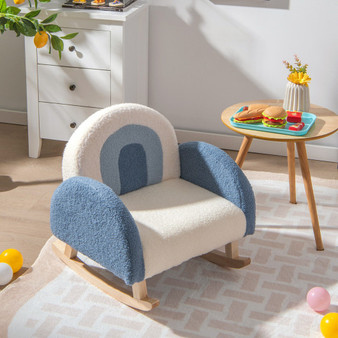 Kids Rocking Chair Children Velvet Upholstered Sofa With Solid Wood Legs-Blue (HV10298BL)