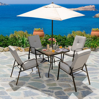 6 Pieces Patio Dining Set With Umbrella And Stackable Cushioned Chairs (NP10405+)