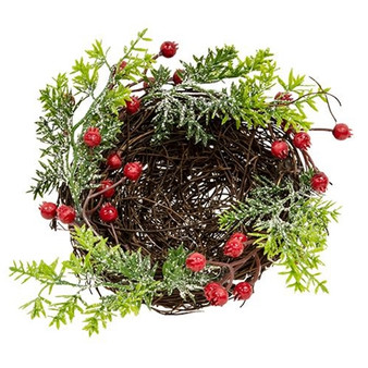 *Snowy Pine & Red Berry Bird Nest F18193 By CWI Gifts