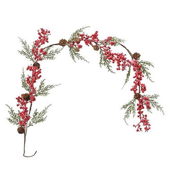 Icy Red Berry & Cypress Garland F18265