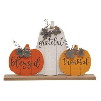 *Thankful Grateful Blessed Wood Pumpkin Trio On Base GHY04046 By CWI Gifts