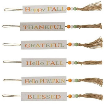 Harvest Multi Color Beaded Wood Tag with Tassel 6 Assorted (Pack Of 6) GHY04055
