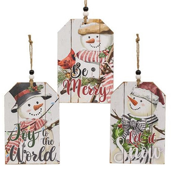 Christmas Snowman Beaded Wood Tag 3 Asstd. (Pack Of 3) GHY04210 By CWI Gifts