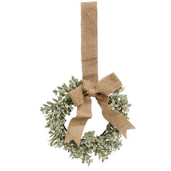 Flocked Boxwood Wreath With Burlap Bow F18183