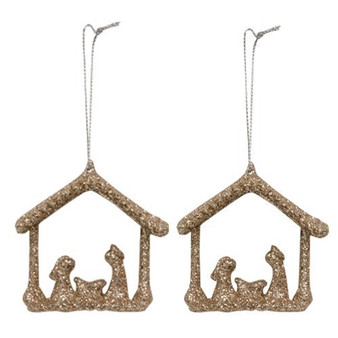 2/Set Champagne Glitter Nativity Ornaments G107768 By CWI Gifts