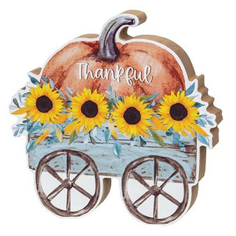 *Thankful Pumpkin & Sunflower Wagon Chunky Sitter G36159 By CWI Gifts