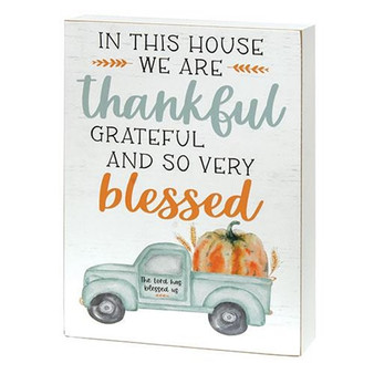 *In This House We Are Thankful Pumpkin Truck Box Sign G36167 By CWI Gifts