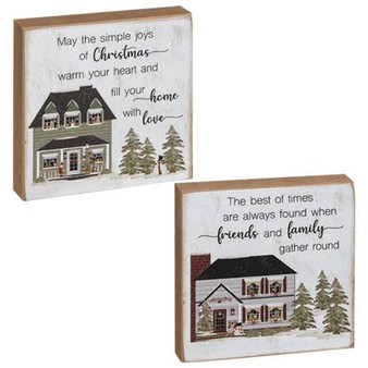 *Joy Of Family House Square Block 2 Asstd. (Pack Of 2) G36217 By CWI Gifts