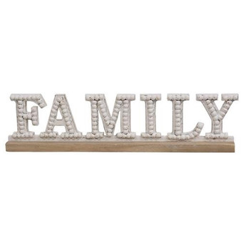 Family Beaded White Wood Sitter G60441