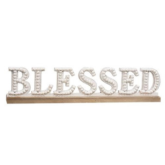 Blessed Beaded White Wood Sitter G60442