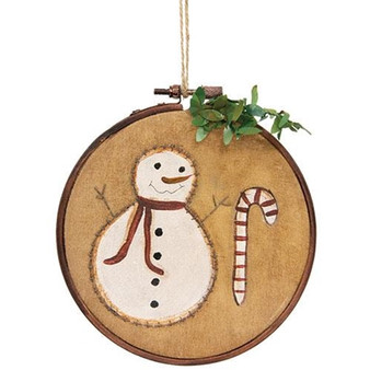 Teastained Primitive Snowman & Candy Cane Stitchery G91103 By CWI Gifts