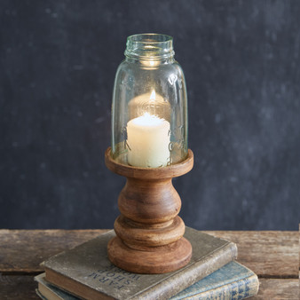 Wooden Candle Holder with Mason Jar Chimney - Midget Pint 370845