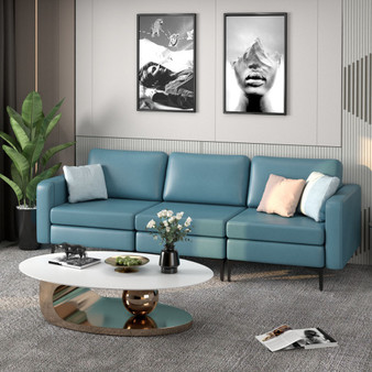 3-Seat Sectional Sofa Couch With Armrest Magazine Pocket And Metal Leg-Blue (HV10299NY-A+HV10299NY-B+HV10299NY-E)